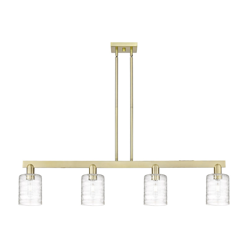 Innovations Cobbleskill 48in 4-Light Island Light | Industrial Antique Brass Steel and Deco Swirl Clear Glass | Kitchen Island | Model 716-4I-AB-G1113