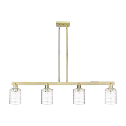 Innovations Cobbleskill 48in 4-Light Island Light | Industrial Antique Brass Steel and Deco Swirl Clear Glass | Kitchen Island | Model 716-4I-AB-G1113