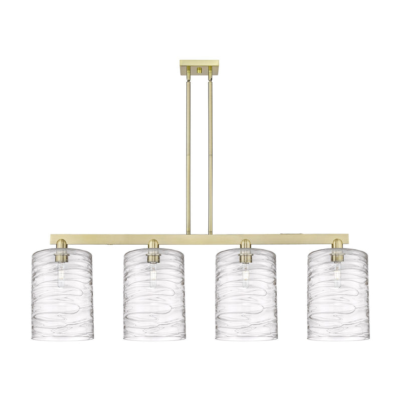 Innovations Cobbleskill 52in 4-Light Island Light | Industrial Antique Brass and Clear Deco Swirl Glass | Kitchen Island & | Model 716-4I-AB-G1113-L