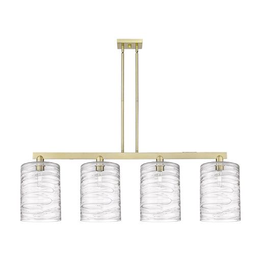 Innovations Cobbleskill 52in 4-Light Island Light | Industrial Antique Brass and Clear Deco Swirl Glass | Kitchen Island & | Model 716-4I-AB-G1113-L