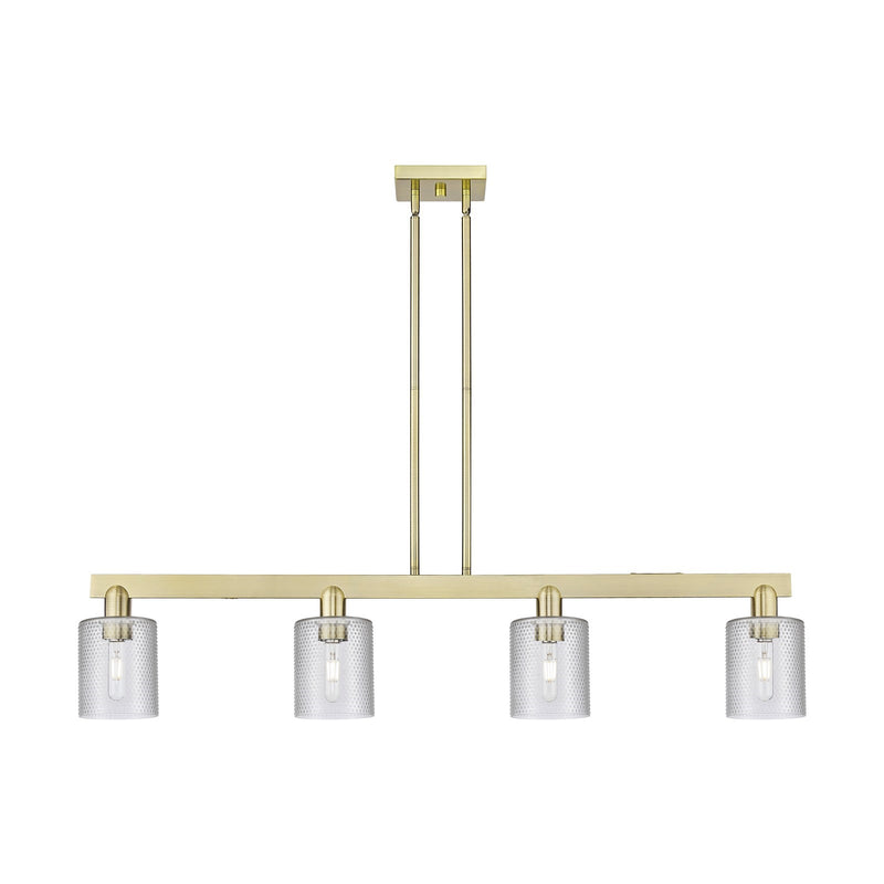 Innovations Cobbleskill 48in 4-Light Island Light | Industrial Antique Brass Steel and Clear Glass | Kitchen Island & Dining Room | Model 716-4I-AB-G112