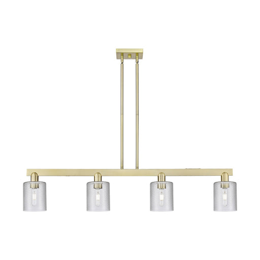 Innovations Cobbleskill 48in 4-Light Island Light | Industrial Antique Brass Steel and Clear Glass | Kitchen Island & Dining Room | Model 716-4I-AB-G112
