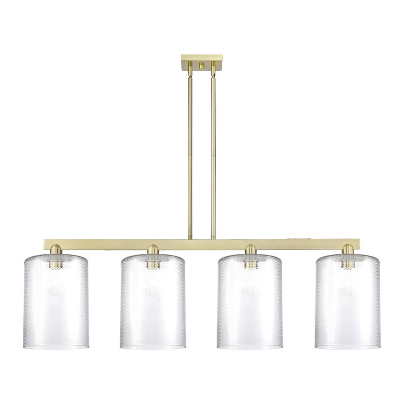 Innovations Cobbleskill 52in 4-Light Island Light | Industrial Antique Brass Steel and Clear Glass | Kitchen Island & Dining Room | Model 716-4I-AB-G112-L