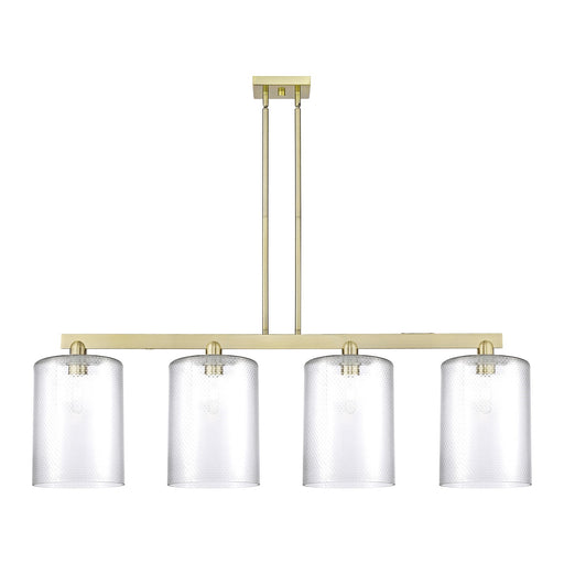 Innovations Cobbleskill 52in 4-Light Island Light | Industrial Antique Brass Steel and Clear Glass | Kitchen Island & Dining Room | Model 716-4I-AB-G112-L
