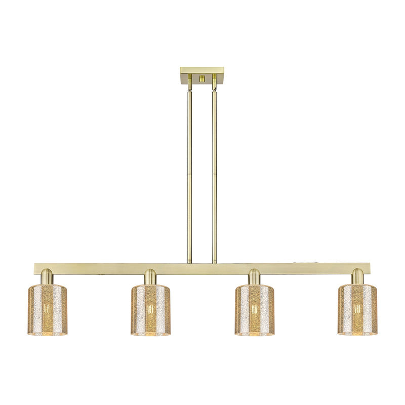 Innovations Cobbleskill 48in 4-Light Island Light | Industrial Antique Brass and Mercury Glass | Kitchen Island & Dining Room | Model 716-4I-AB-G116