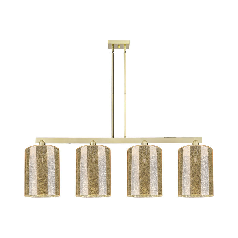 Innovations Cobbleskill 52in 4-Light Island Light | Industrial Antique Brass Steel and Mercury Glass | Kitchen Island & Dining | Model 716-4I-AB-G116-L