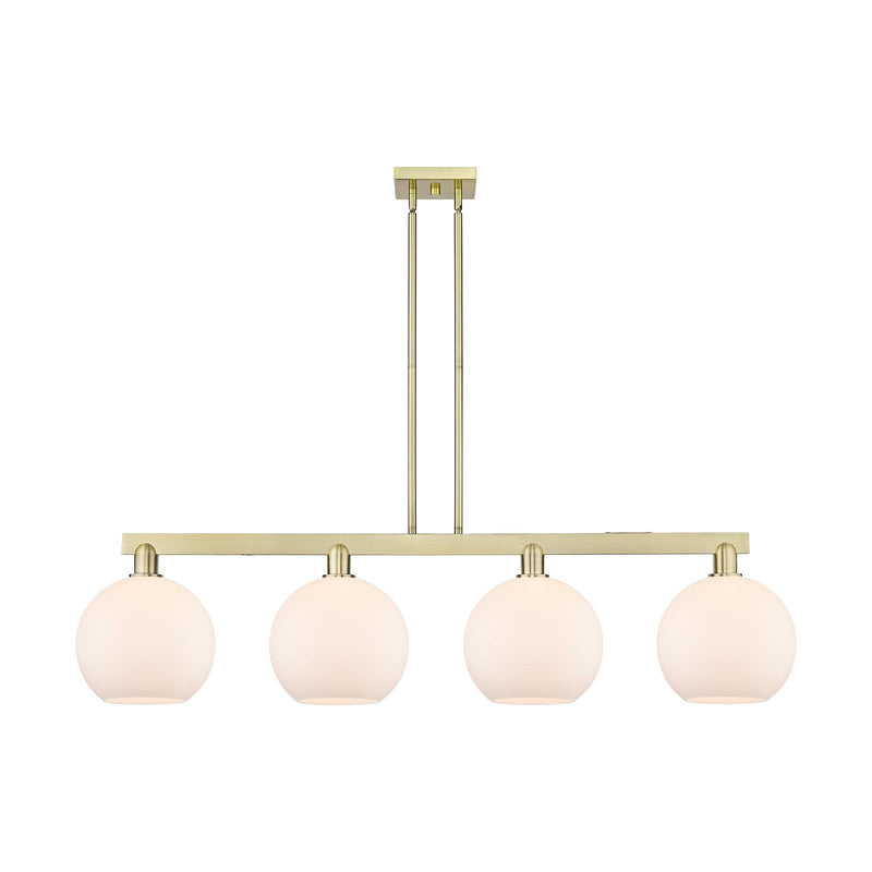 Innovations Athens 53in 4-Light Island Light | Industrial Antique Brass and Matte White Glass | Kitchen Island & Dining Room | Model 716-4I-AB-G121-10