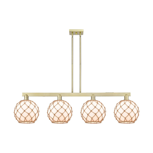 Innovations Farmhouse Rope 53in 4-Light Island Light | Industrial Antique Brass Steel and Matte White Glass with Brown Rope | Model 716-4I-AB-G121-10RB
