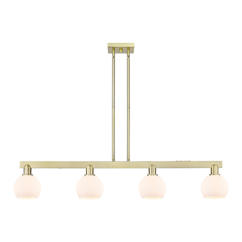 Innovations Athens 49in 4-Light Island Light | Industrial Antique Brass and Matte White Glass | Kitchen Island & Dining Room | Model 716-4I-AB-G121-6