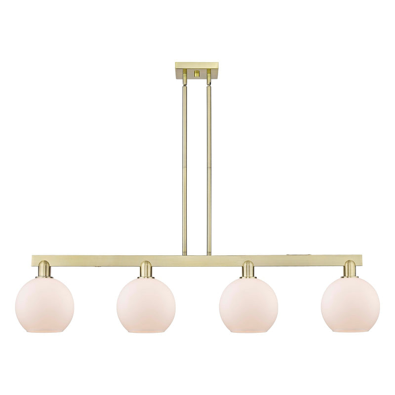 Innovations Athens 51in 4-Light Island Light | Industrial Antique Brass and Matte White Glass | Kitchen Island & Dining Room | Model 716-4I-AB-G121-8