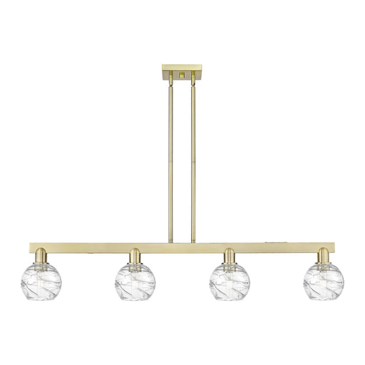 Innovations Athens Deco Swirl 48in 4-Light Island Light | Industrial Antique Brass Steel and Clear Deco Swirl Glass | Kitchen | Model 716-4I-AB-G1213-6CL