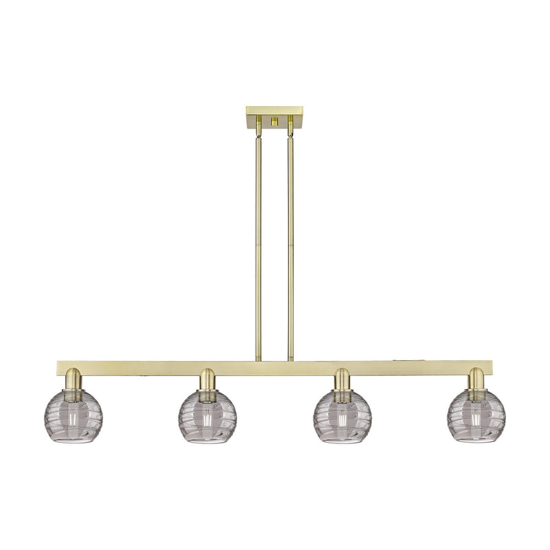 Innovations Athens Deco Swirl 48in 4-Light Island Light | Industrial Antique Brass and Light Smoke Glass | Kitchen Island & | Model 716-4I-AB-G1213-6SM
