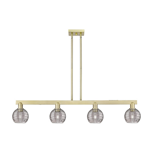 Innovations Athens Deco Swirl 48in 4-Light Island Light | Industrial Antique Brass and Light Smoke Glass | Kitchen Island & | Model 716-4I-AB-G1213-6SM