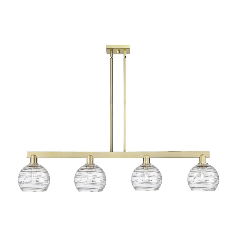 Innovations Athens Deco Swirl 51in 4-Light Island Light | Industrial Antique Brass Steel and Clear Glass | Kitchen Island & | Model 716-4I-AB-G1213-8CL