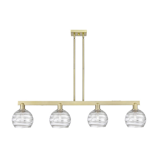 Innovations Athens Deco Swirl 51in 4-Light Island Light | Industrial Antique Brass Steel and Clear Glass | Kitchen Island & | Model 716-4I-AB-G1213-8CL