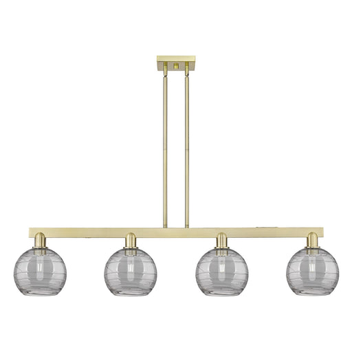 Innovations Athens Deco Swirl 51in 4-Light Island Light | Industrial Antique Brass and Light Smoke Glass | Kitchen Island & | Model 716-4I-AB-G1213-8SM