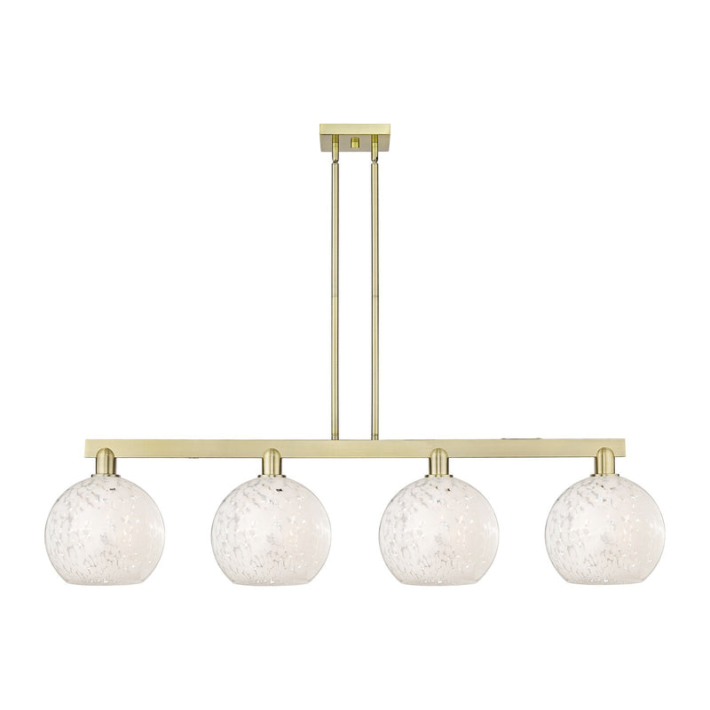 Innovations Lighting Arcadia 53in 4-Light Island Light | Industrial Antique Brass and White Mouchette Glass | Kitchen Island | Model 716-4I-AB-G1216-10WM