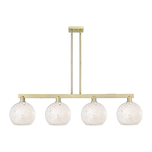 Innovations Lighting Arcadia 53in 4-Light Island Light | Industrial Antique Brass and White Mouchette Glass | Kitchen Island | Model 716-4I-AB-G1216-10WM
