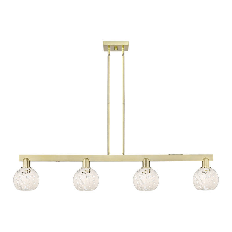 Innovations Lighting Arcadia 49in 4-Light Island Light | Industrial Antique Brass Steel and White Mouchette Glass | Kitchen | Model 716-4I-AB-G1216-6WM