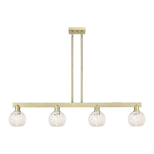 Innovations Lighting Arcadia 49in 4-Light Island Light | Industrial Antique Brass Steel and White Mouchette Glass | Kitchen | Model 716-4I-AB-G1216-6WM