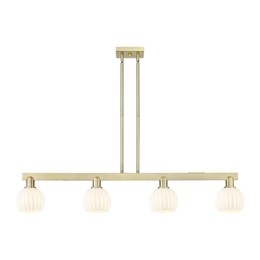 Innovations Lighting White Venetian 49in 4-Light Island Light | Industrial Antique Brass and White Venetian Glass | Kitchen | Model 716-4I-AB-G1217-6WV