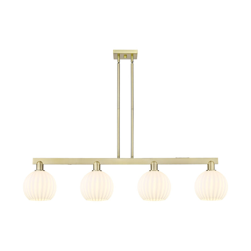 Innovations Lighting Arcadia 48in 4-Light Island Light | Art Nouveau Antique Brass and White Venetian Glass | Kitchen Island & | Model 716-4I-AB-G1217-8WV