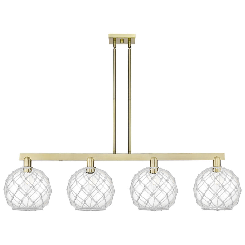 Innovations Farmhouse Rope 53in 4-Light Island Light | Industrial Antique Brass and Clear Glass with White Rope | Kitchen | Model 716-4I-AB-G122-10RW