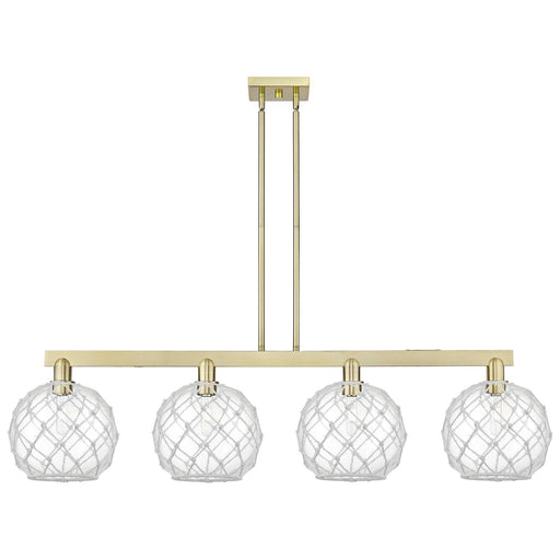 Innovations Farmhouse Rope 53in 4-Light Island Light | Industrial Antique Brass and Clear Glass with White Rope | Kitchen | Model 716-4I-AB-G122-10RW