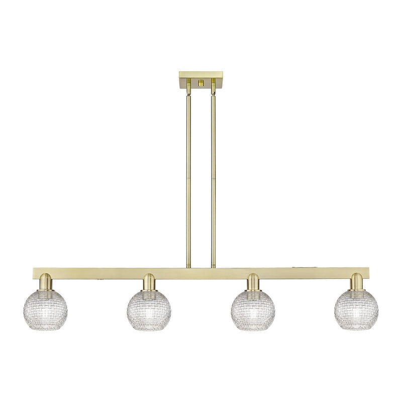 Innovations Athens 49in 4-Light Island Light | Industrial Antique Brass and Clear Basket Weave Glass | Kitchen Island & Dining | Model 716-4I-AB-G122C-6CL