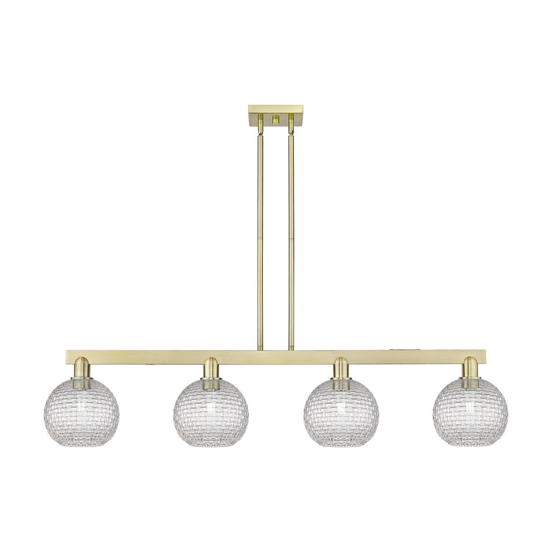 Innovations Athens 51in 4-Light Island Light | Industrial Antique Brass Steel and Clear Basket Weave Glass | Kitchen Island & | Model 716-4I-AB-G122C-8CL