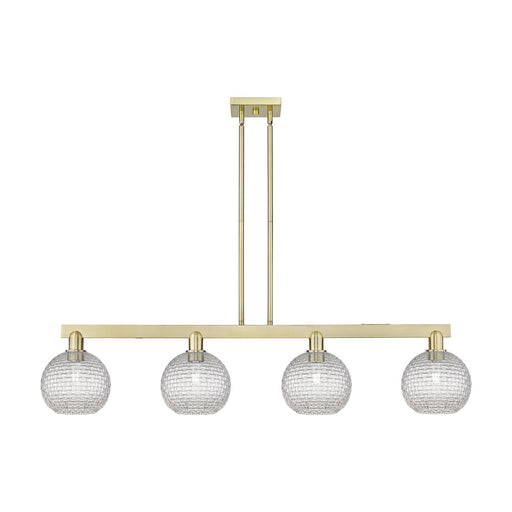 Innovations Athens 51in 4-Light Island Light | Industrial Antique Brass Steel and Clear Basket Weave Glass | Kitchen Island & | Model 716-4I-AB-G122C-8CL