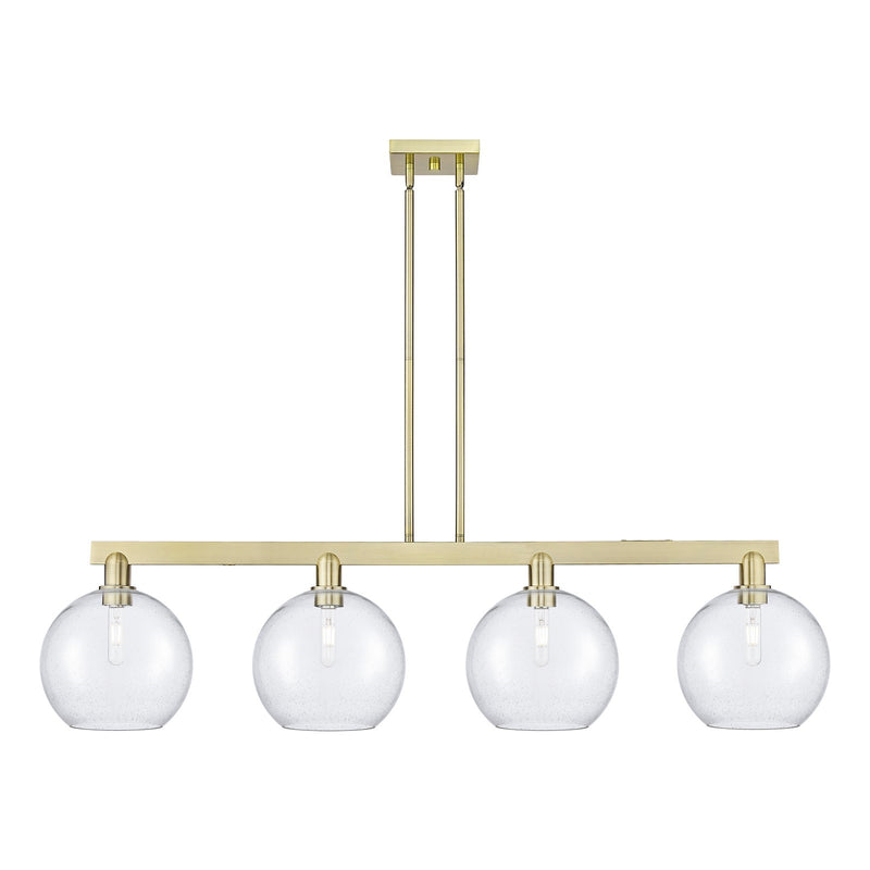Innovations Athens 53in 4-Light Island Light | Industrial Antique Brass Steel and Seedy Glass | Kitchen Island & Dining Room | Model 716-4I-AB-G124-10