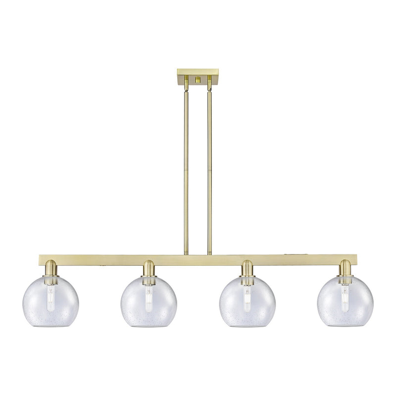 Innovations Athens 51in 4-Light Island Light | Industrial Antique Brass Steel and Seedy Glass | Kitchen Island & Dining Room | Model 716-4I-AB-G124-8