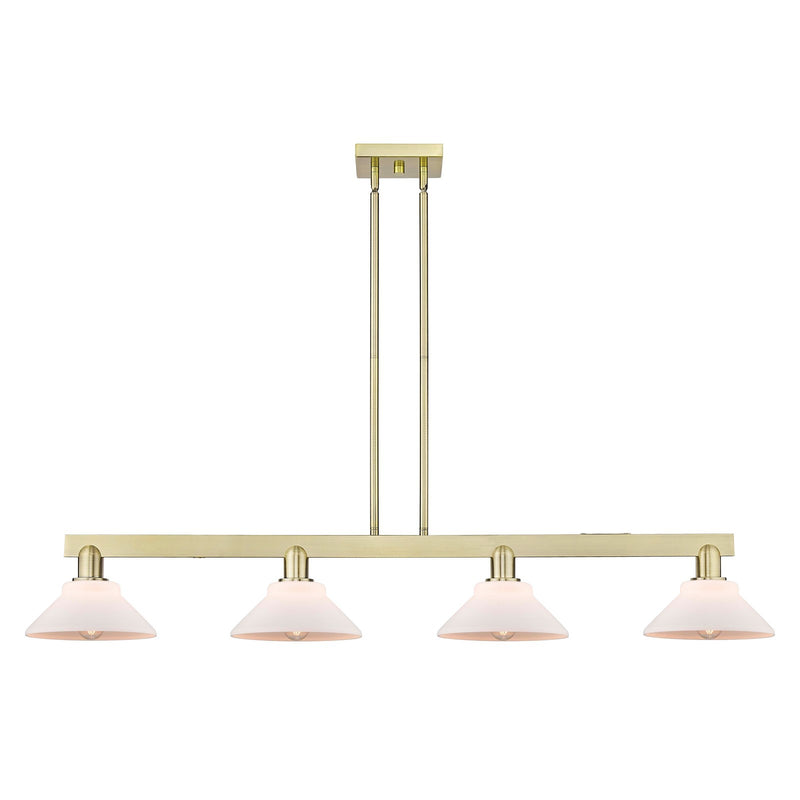 Innovations Orwell 51in 4-Light Island Light | Industrial Antique Brass Steel and Matte White Glass | Kitchen Island & Dining Room | Model 716-4I-AB-G131