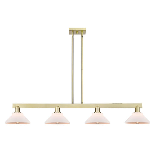 Innovations Orwell 51in 4-Light Island Light | Industrial Antique Brass Steel and Matte White Glass | Kitchen Island & Dining Room | Model 716-4I-AB-G131