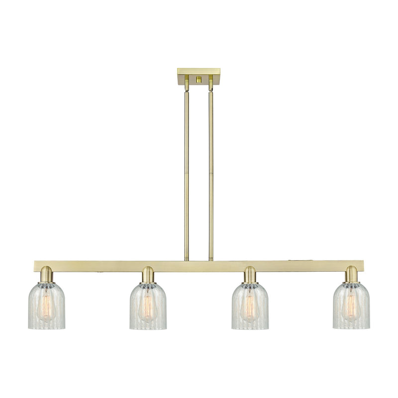 Innovations Caledonia 48in 4-Light Island Light | Industrial Antique Brass Steel and Mouchette Glass | Kitchen Island & Dining | Model 716-4I-AB-G2511