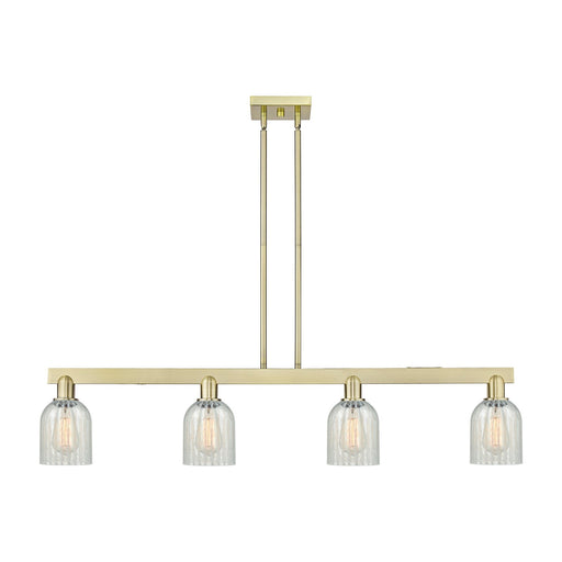 Innovations Caledonia 48in 4-Light Island Light | Industrial Antique Brass Steel and Mouchette Glass | Kitchen Island & Dining | Model 716-4I-AB-G2511