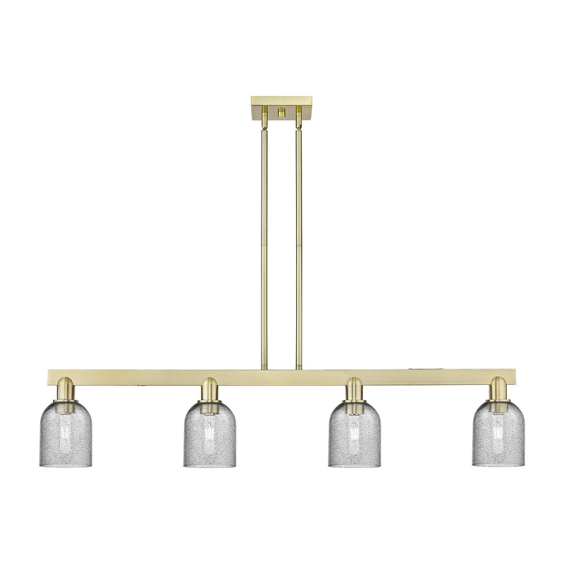 Innovations Caledonia 48in 4-Light Island Light | Industrial Antique Brass Steel and Charcoal Glass | Kitchen Island & Dining Room | Model 716-4I-AB-G257