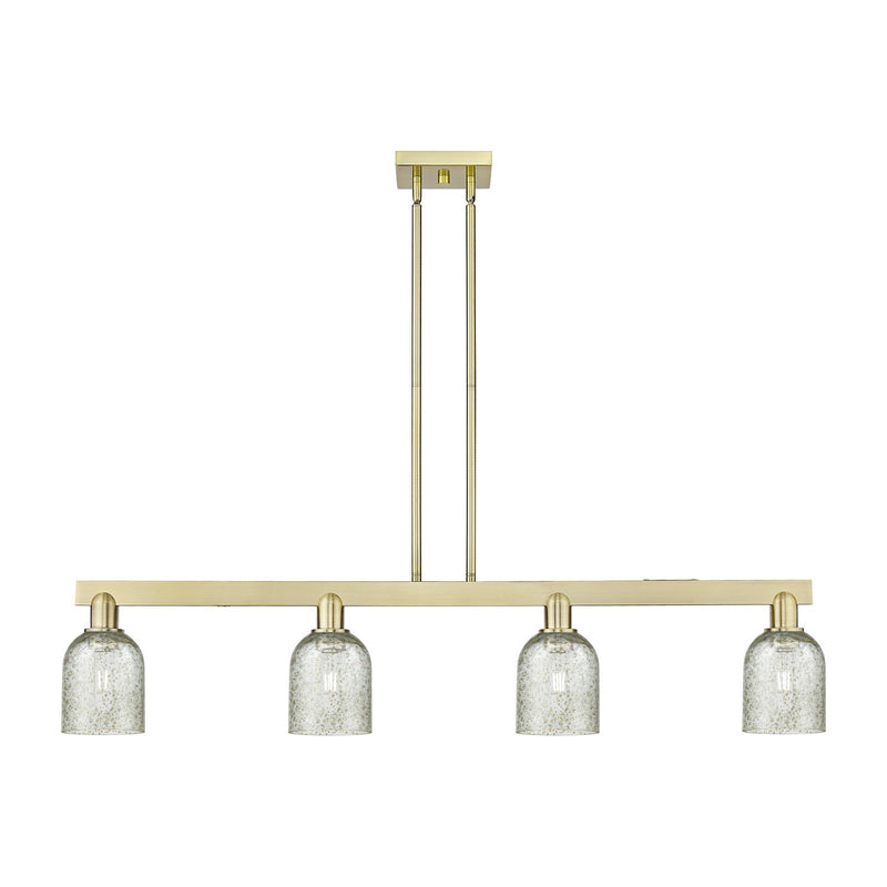 Innovations Caledonia 48in 4-Light Island Light | Industrial Antique Brass Steel and Mica Glass | Kitchen Island & Dining Room | Model 716-4I-AB-G259