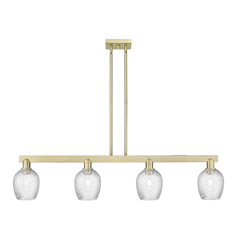 Innovations Salina 48.5in 4-Light Island Light | Industrial Antique Brass and Clear Spiral Fluted Glass | Kitchen Island & Dining | Model 716-4I-AB-G292
