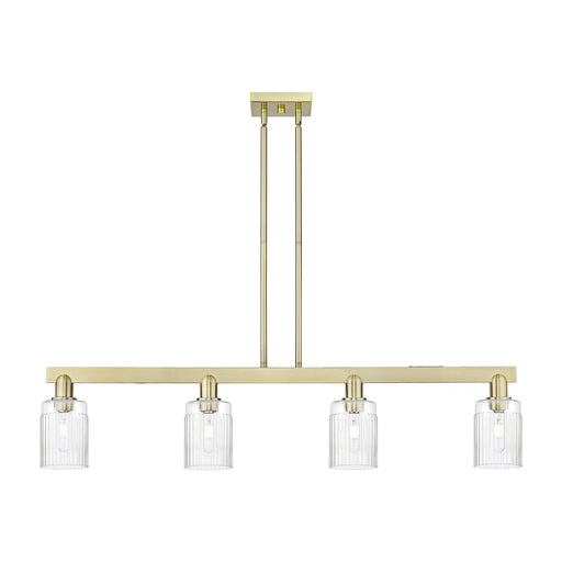 Innovations Hadley 47in 4-Light Island Light | Industrial Antique Brass Steel and Clear Ribbed Glass | Kitchen Island & Dining Room | Model 716-4I-AB-G342
