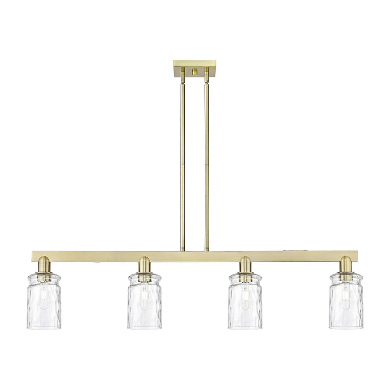 Innovations Candor 48in 4-Light Island Light | Industrial Antique Brass Steel and Clear Waterglass Glass | Kitchen Island & Dining | Model 716-4I-AB-G352