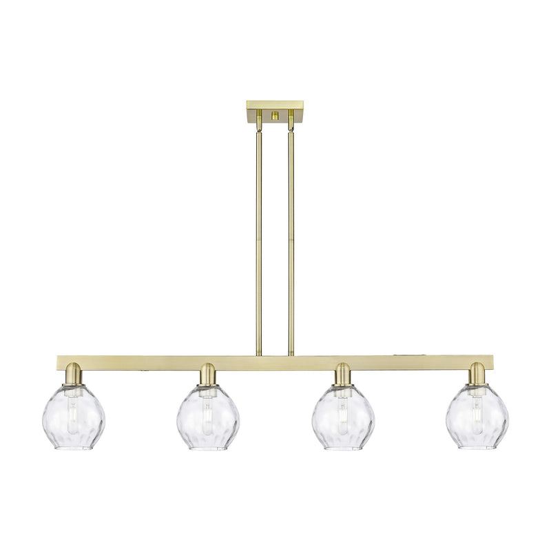 Innovations Waverly 49in 4-Light Island Light | Industrial Antique Brass Steel and Clear Water Glass | Kitchen Island & Dining Room | Model 716-4I-AB-G362