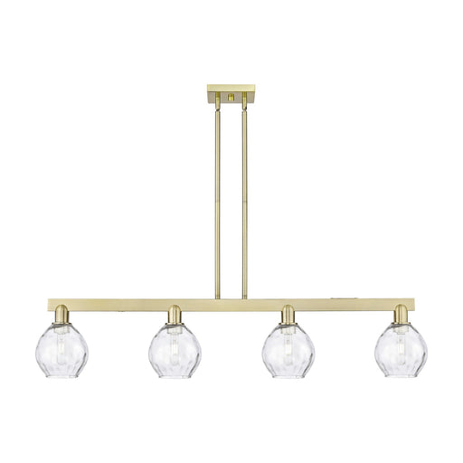 Innovations Waverly 49in 4-Light Island Light | Industrial Antique Brass Steel and Clear Water Glass | Kitchen Island & Dining Room | Model 716-4I-AB-G362