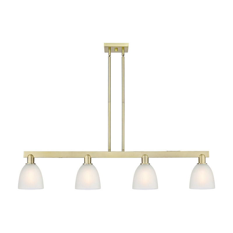 Innovations Castile 49in 4-Light Island Light | Industrial Antique Brass Steel and White Glass | Kitchen Island | Model 716-4I-AB-G381