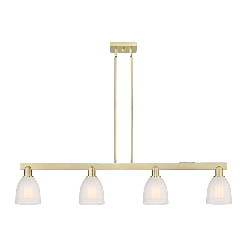 Innovations Brookfield 49in 4-Light Island Light | Industrial Antique Brass Steel and White Frosted Ribbed Glass | Kitchen Island & | Model 716-4I-AB-G441