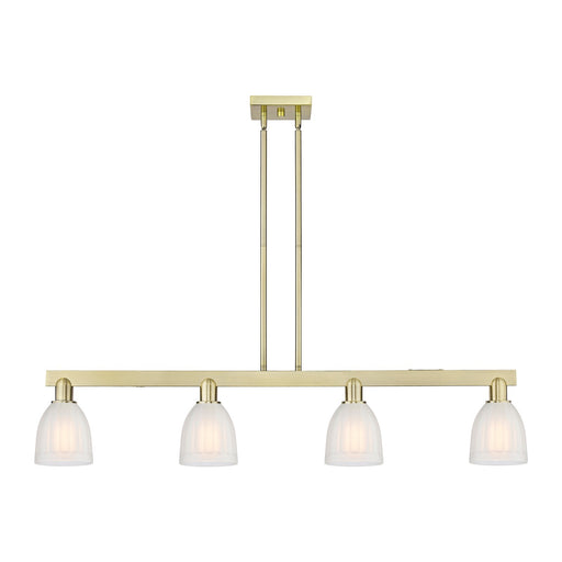 Innovations Brookfield 49in 4-Light Island Light | Industrial Antique Brass Steel and White Frosted Ribbed Glass | Kitchen Island & | Model 716-4I-AB-G441