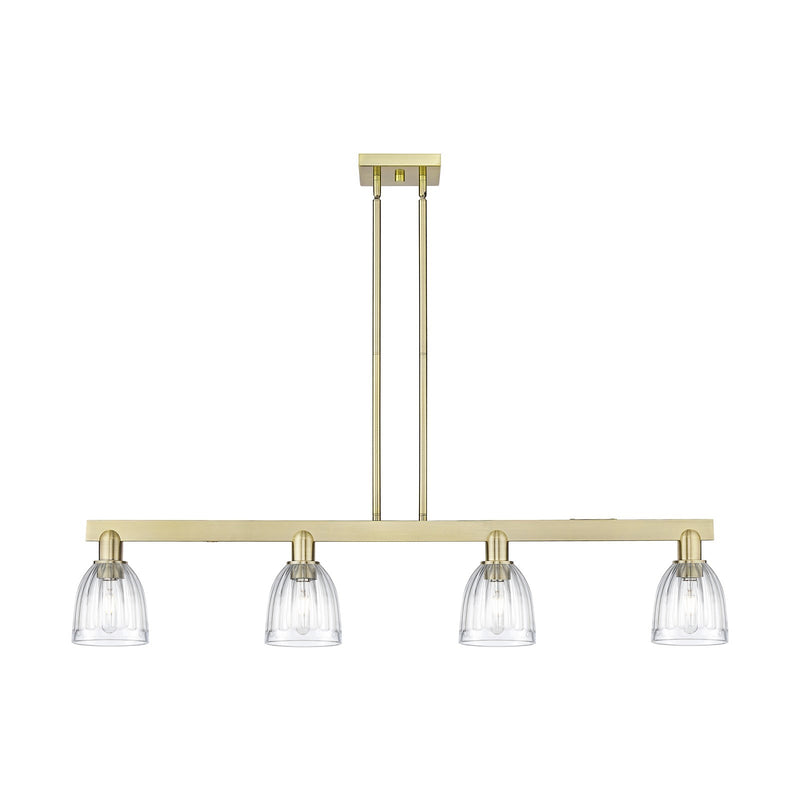 Innovations Brookfield 49in 4-Light Island Light | Industrial Antique Brass and Clear Ribbed Glass | Kitchen Island & Dining Room | Model 716-4I-AB-G442