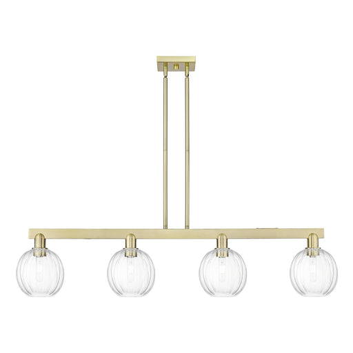 Innovations Preston Globe 49.75in 4-Light Island Light | Industrial Antique Brass Steel and Clear Glass | Kitchen Island | Model 716-4I-AB-G458-7CL