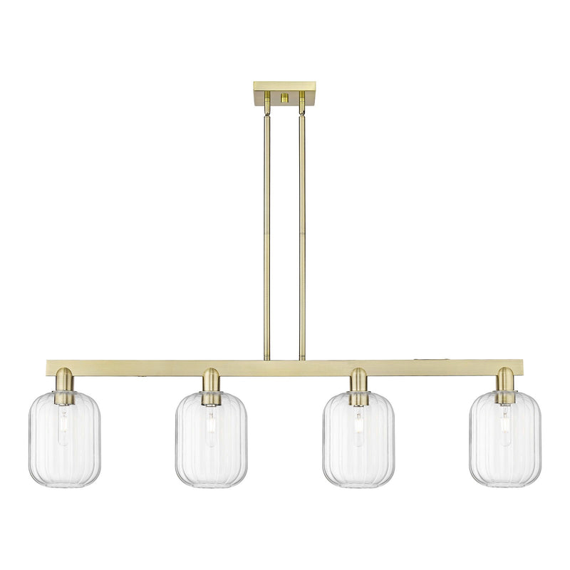 Innovations Preston Cylinder 49.5in 4-Light Island Light | Industrial Antique Brass Steel and Clear Glass | Kitchen Island & | Model 716-4I-AB-G460-7CL